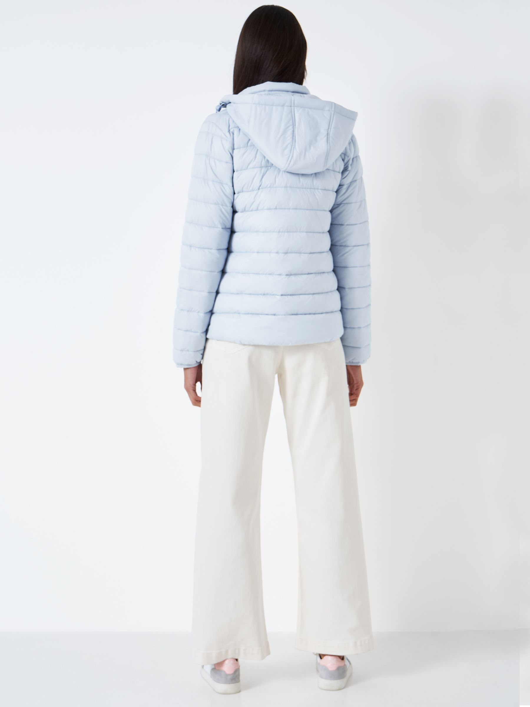 Crew Clothing Quilted Lightweight Hooded Jacket, Light Blue at John ...