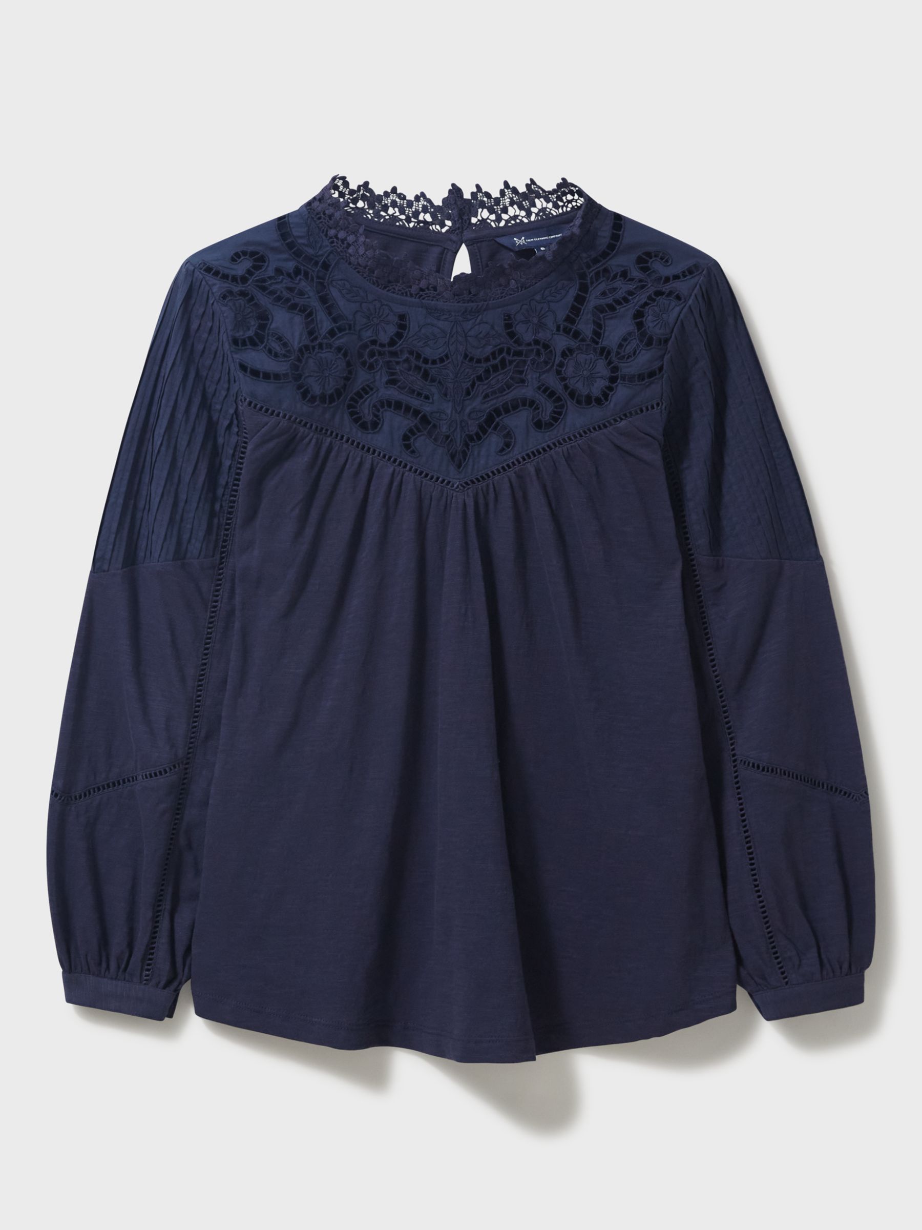Crew Clothing Gabour Lace Top, Navy at John Lewis & Partners
