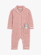 John Lewis Baby Gingham Jersey Romper with Bear Toy, Red