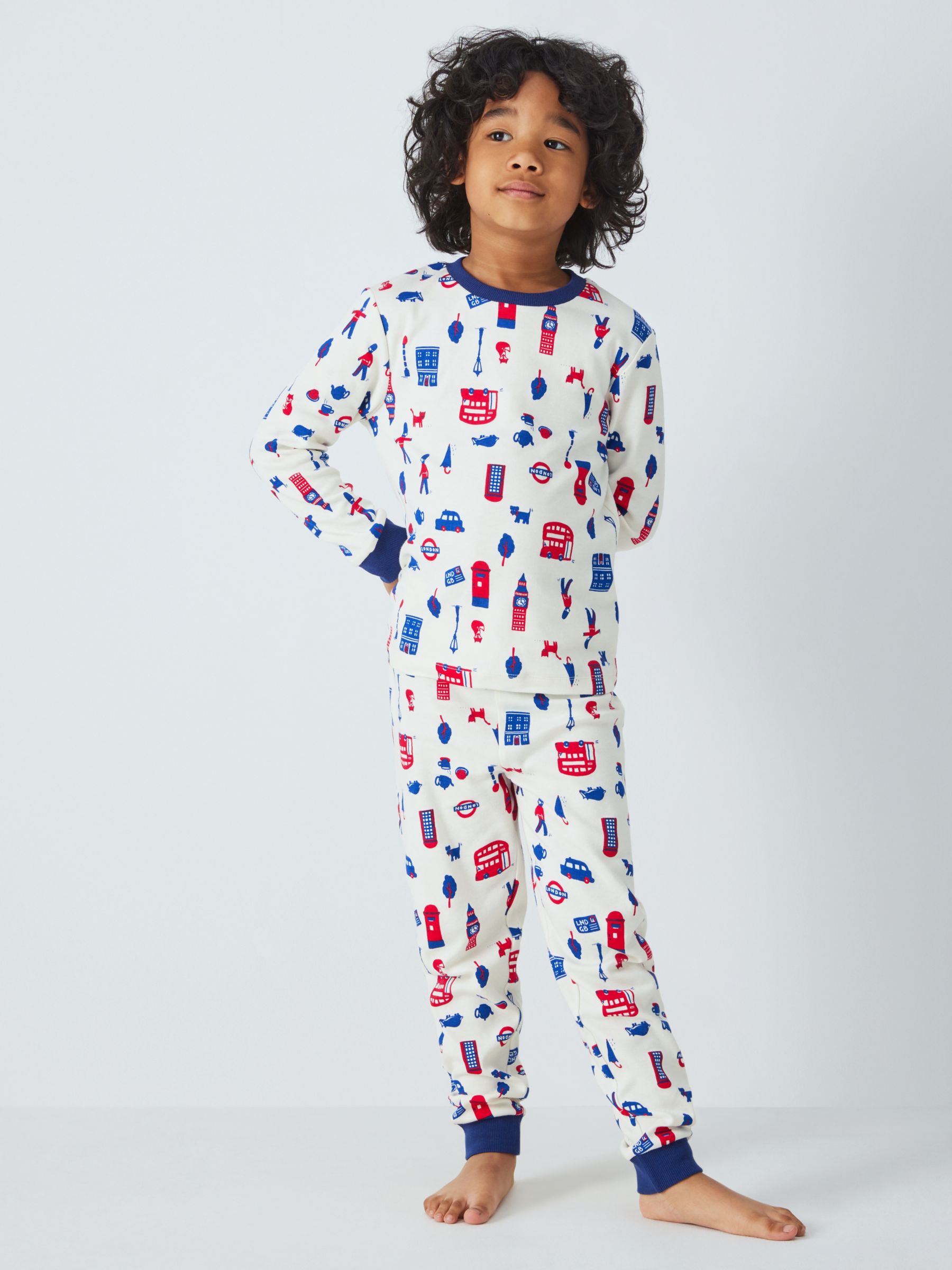 John Lewis Kids' London Bus Top & Bottoms Pyjama Set, White, 4 years