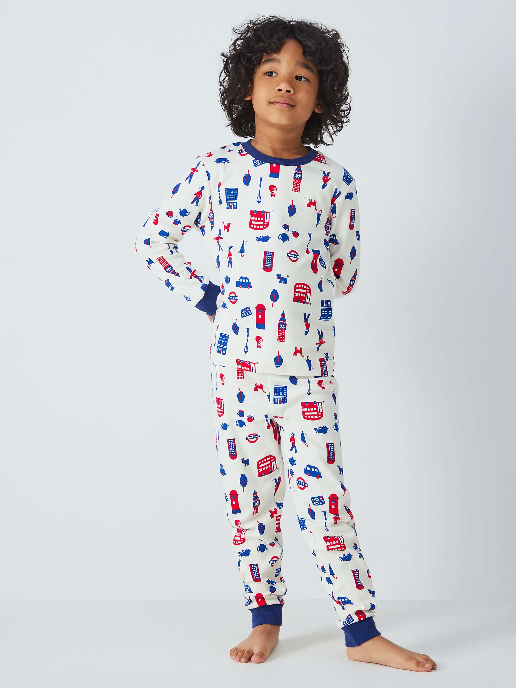 Buy John Lewis Kids' London Bus Top & Bottoms Pyjama Set, White Online at johnlewis.com