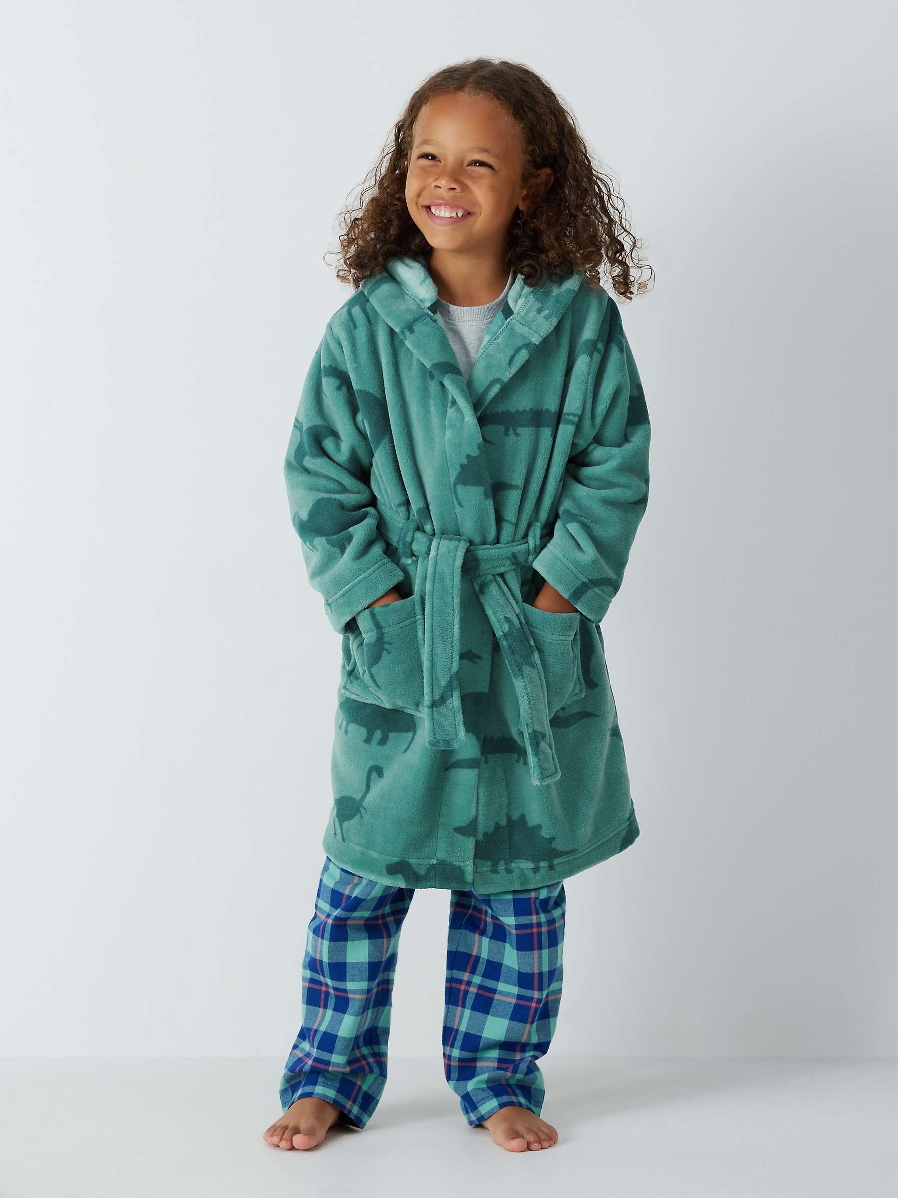 Buy John Lewis Kids' Dino Print Dressing Gown, Green Online at johnlewis.com
