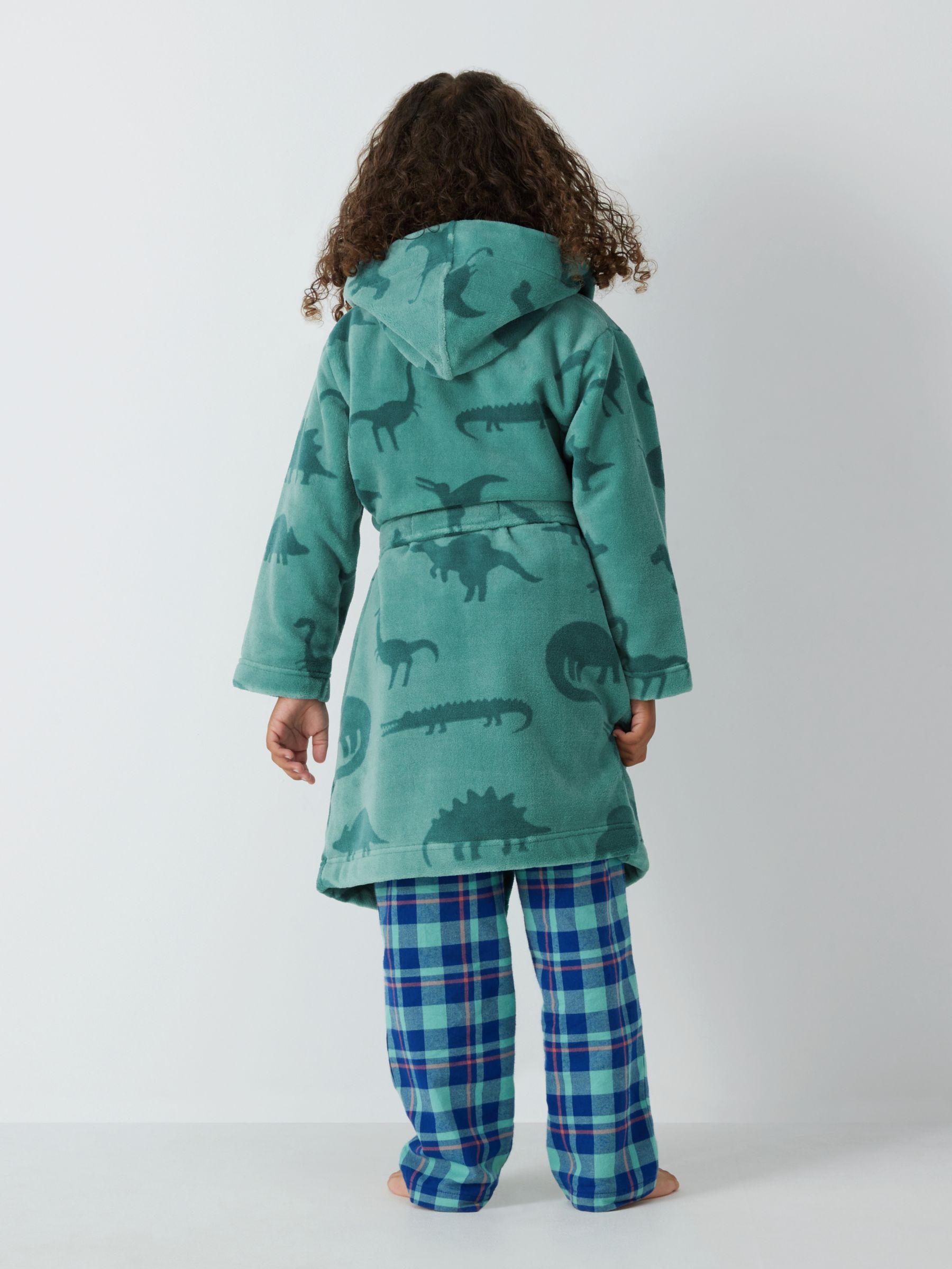 John Lewis Kids' Dino Print Dressing Gown, Green, 13-14 years