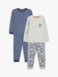 John Lewis Kids' Pixel Gaming Pyjama Set, Pack of 2, Grey/Blue