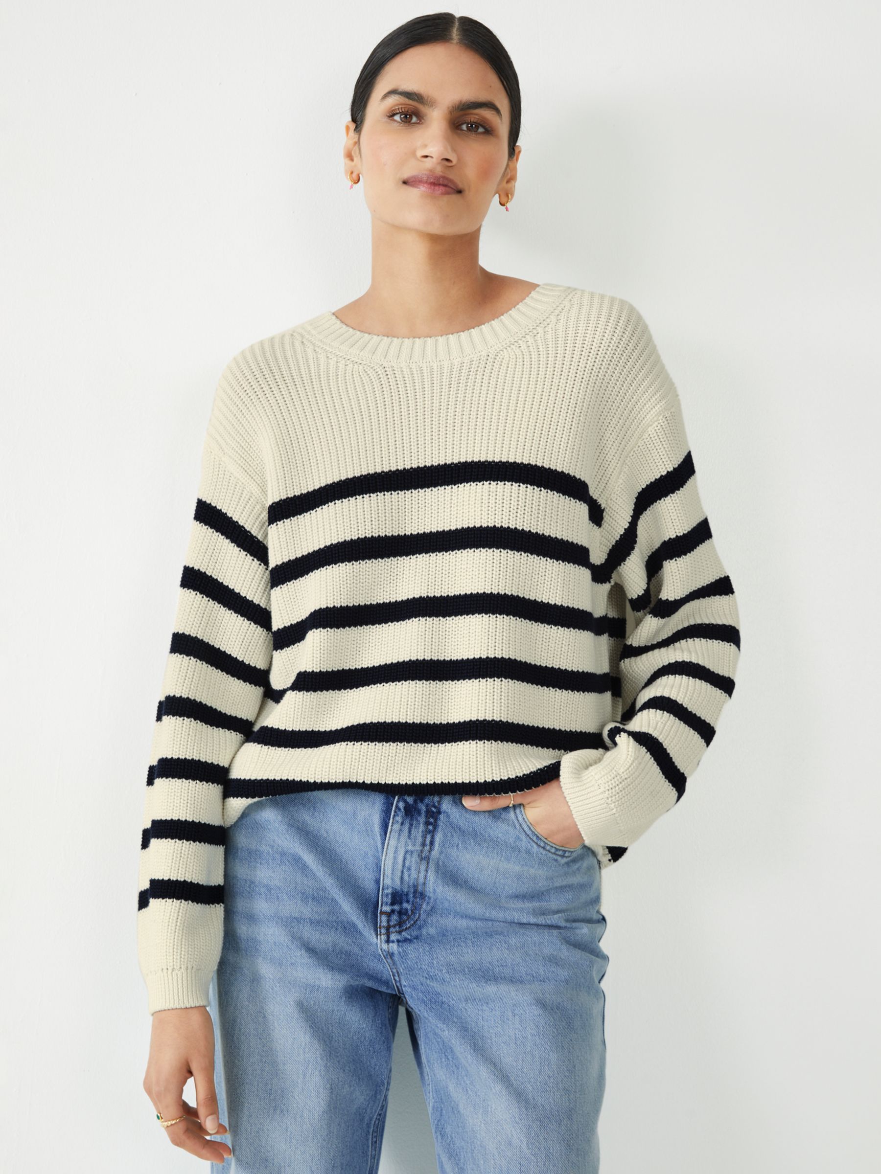 Boucle Knit Oversized Striped Jumper With Scarf