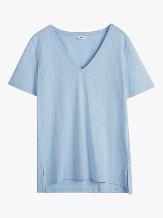 HUSH Kali Cotton Slub V-Neck T-Shirt, Soft Blue