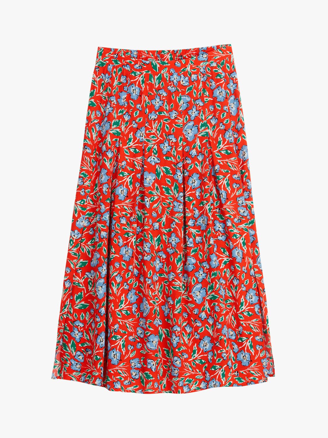 hush Kylie Pleated Floral Midi Skirt, Red/Multi at John Lewis & Partners