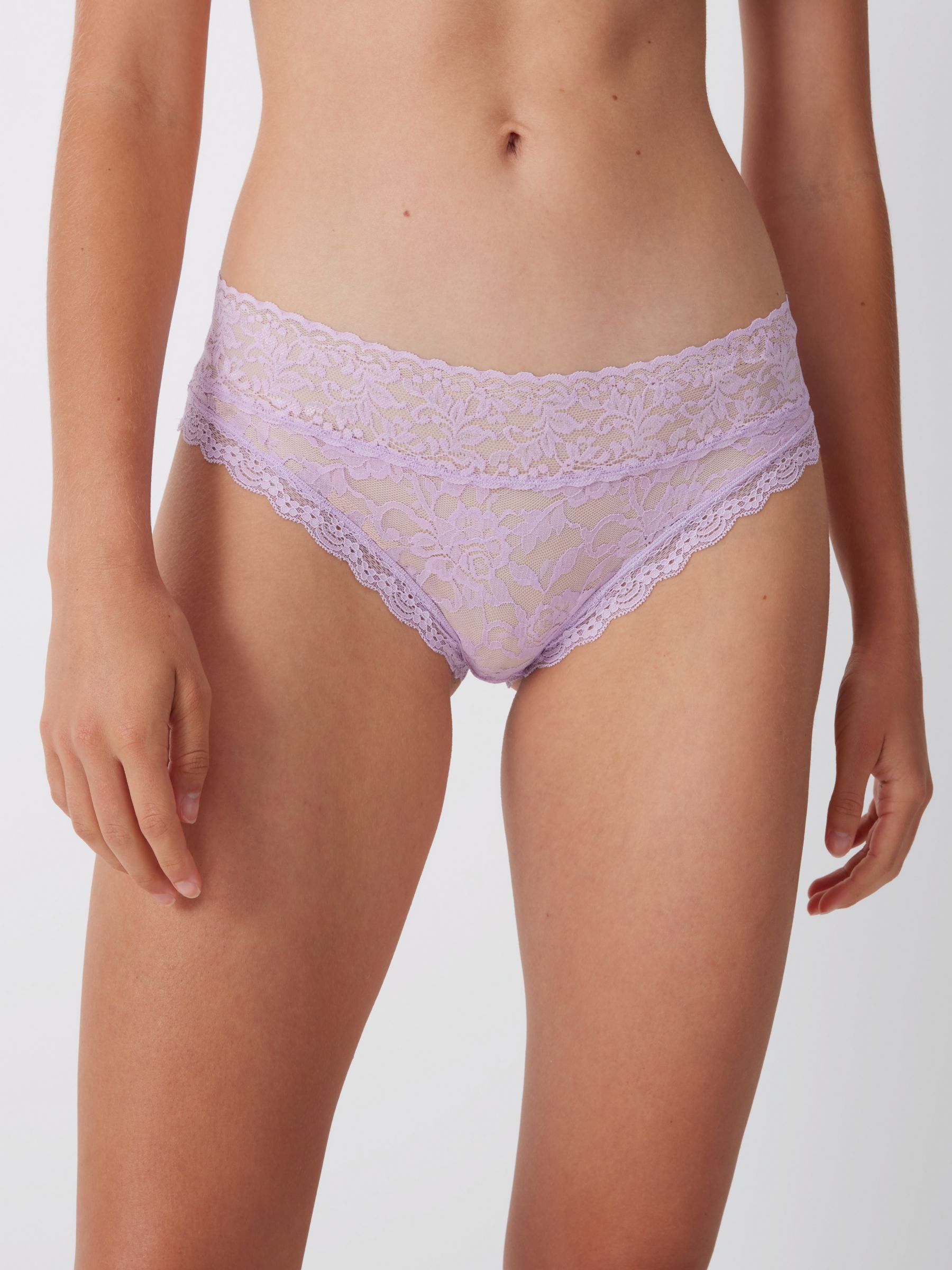 John Lewis ANYDAY Helenca Lace Bikini Knickers, Pack of 3, Teal/Lilac/Navy, 12