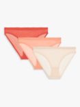 John Lewis ANYDAY Jojo Striped Mesh Trim Bikini Knickers, Pack of 3, Pink/Red/Shell