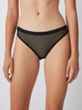 John Lewis ANYDAY Jojo Striped Mesh Trim Bikini Knickers, Pack of 3, Black