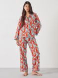 hush Isla Hummingbird Print Cotton Pyjamas, Aqua/Orange