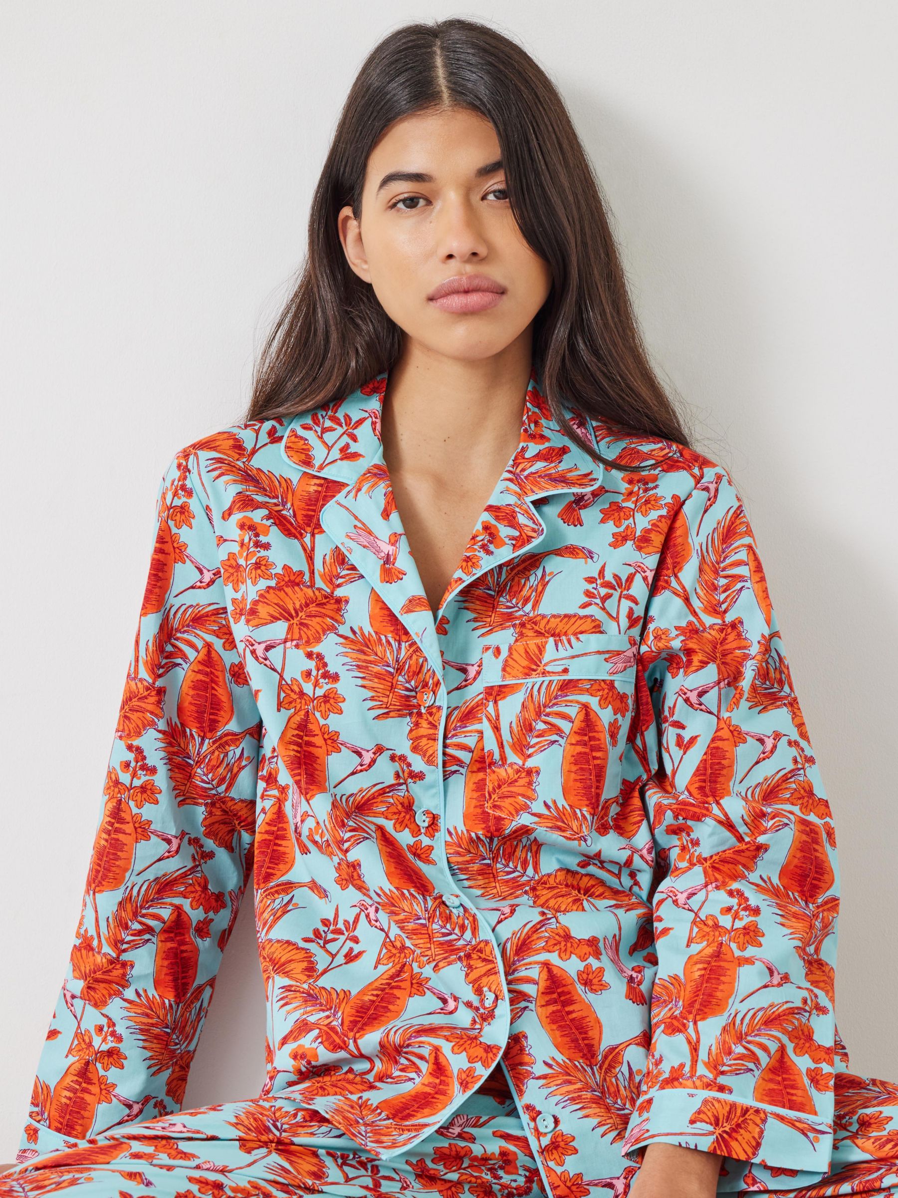 Buy HUSH Isla Hummingbird Print Cotton Pyjamas, Aqua/Orange Online at johnlewis.com