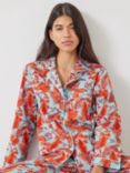 HUSH Isla Hummingbird Print Cotton Pyjamas, Aqua/Orange