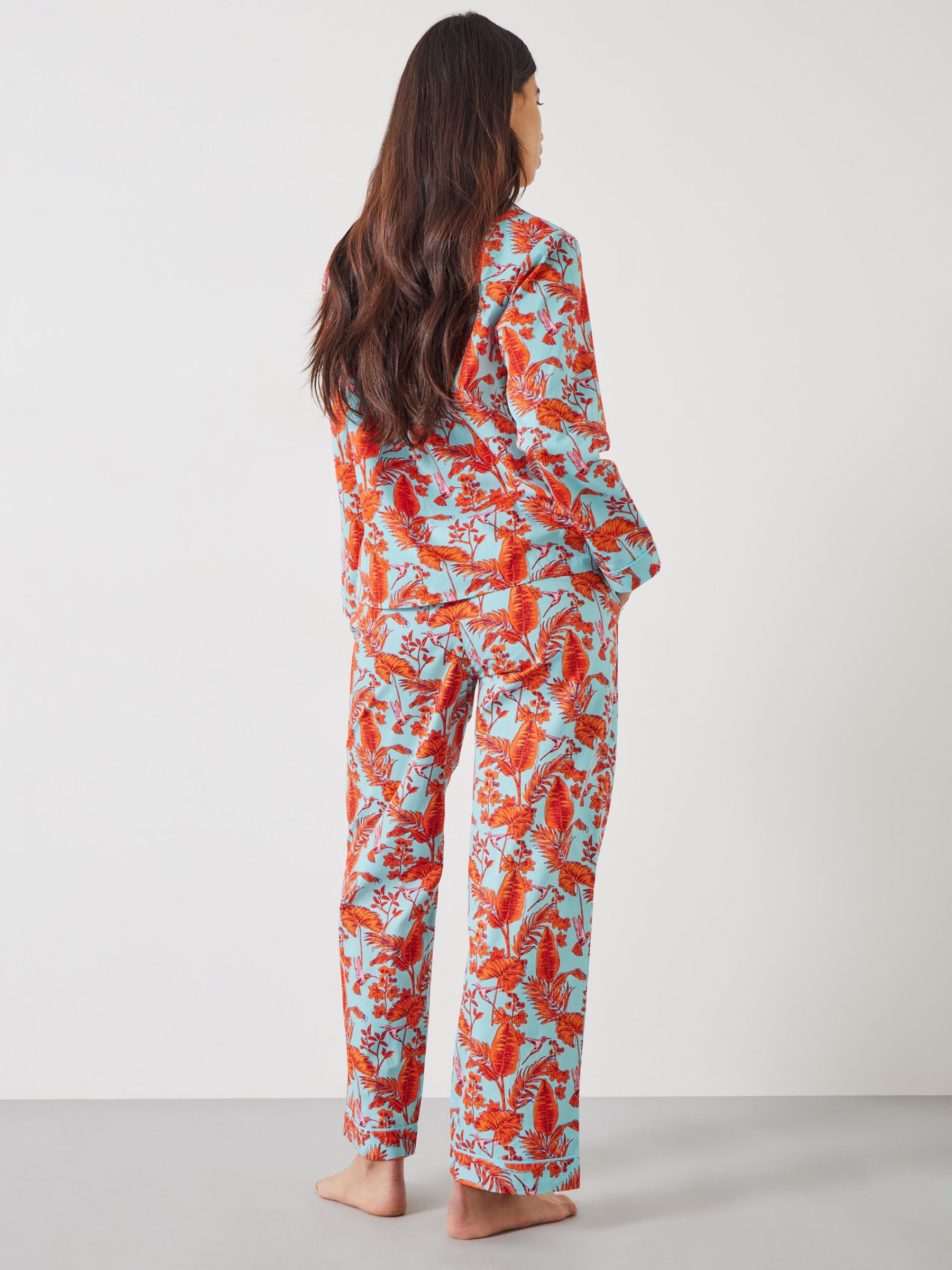 Buy HUSH Isla Hummingbird Print Cotton Pyjamas, Aqua/Orange Online at johnlewis.com