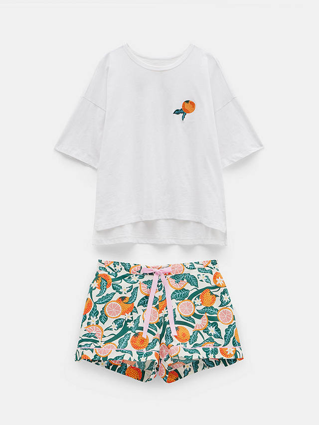 HUSH Hazel Grapefruit Blossom Cotton Short Pyjama Set, White/Multi
