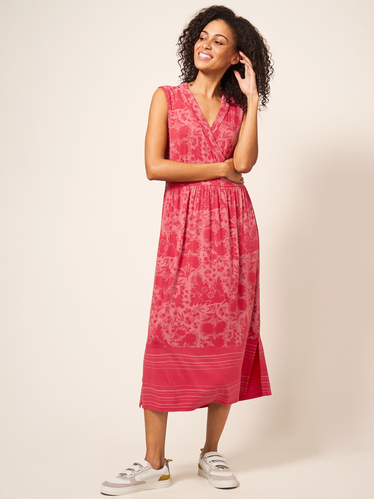 White Stuff Eco Vero Jersey Long Length Dress, Red Mlt at John Lewis ...