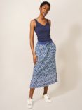 White Stuff Effie Linen Midi Skirt, Blue Multi