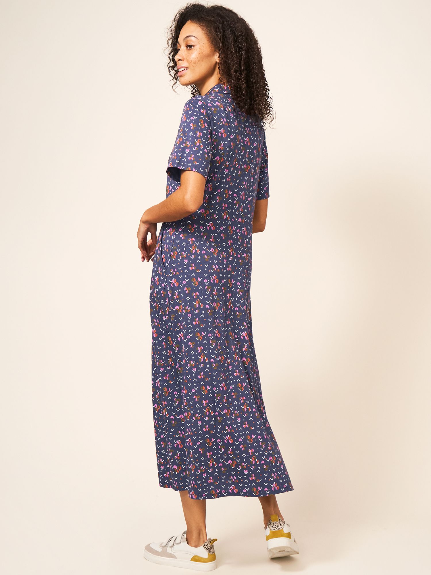 White Stuff Midi Jersey Shirt Dress, Purple/Multi at John Lewis & Partners