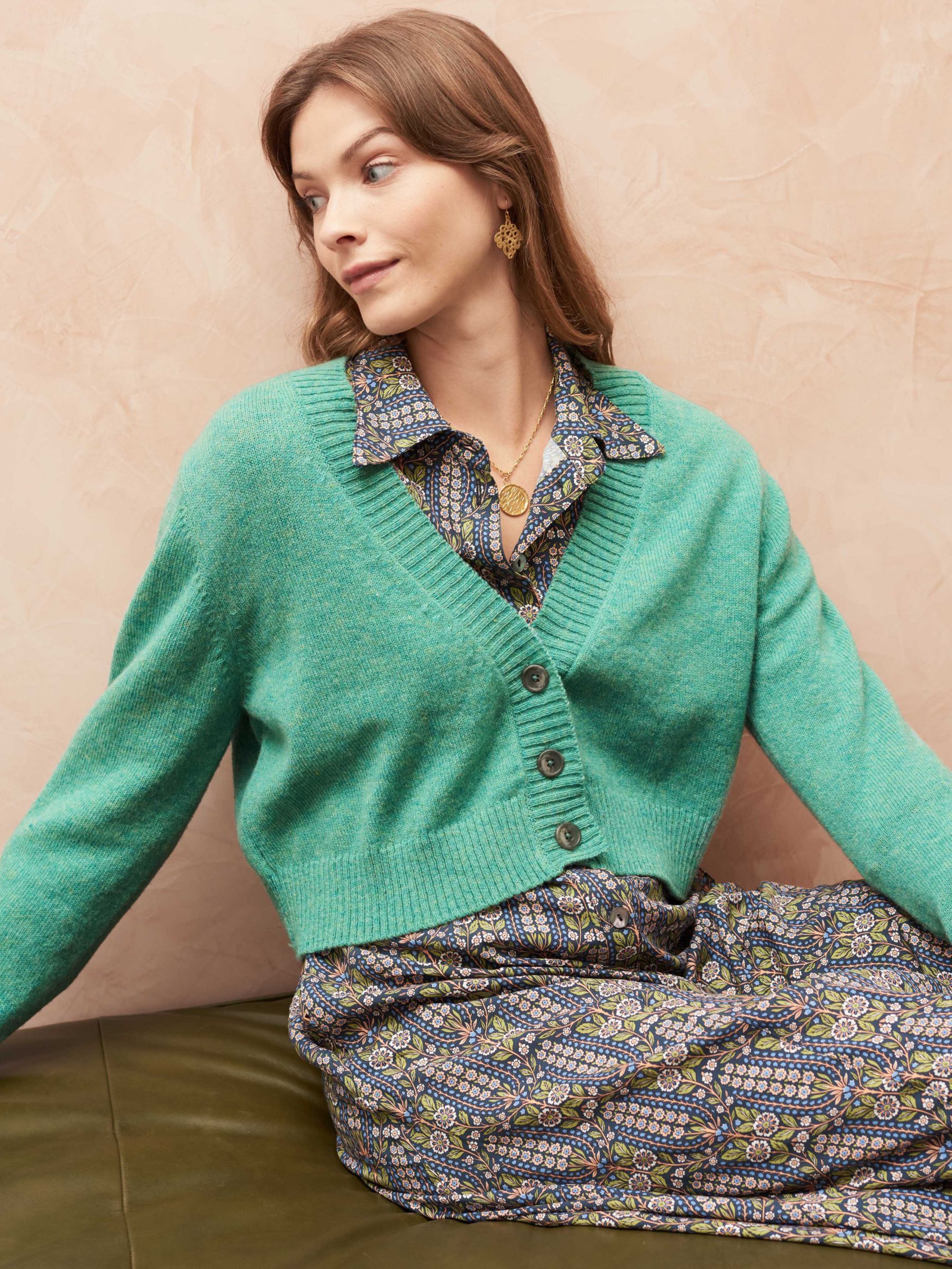 Brora Merino Lambswool Cropped Cardigan