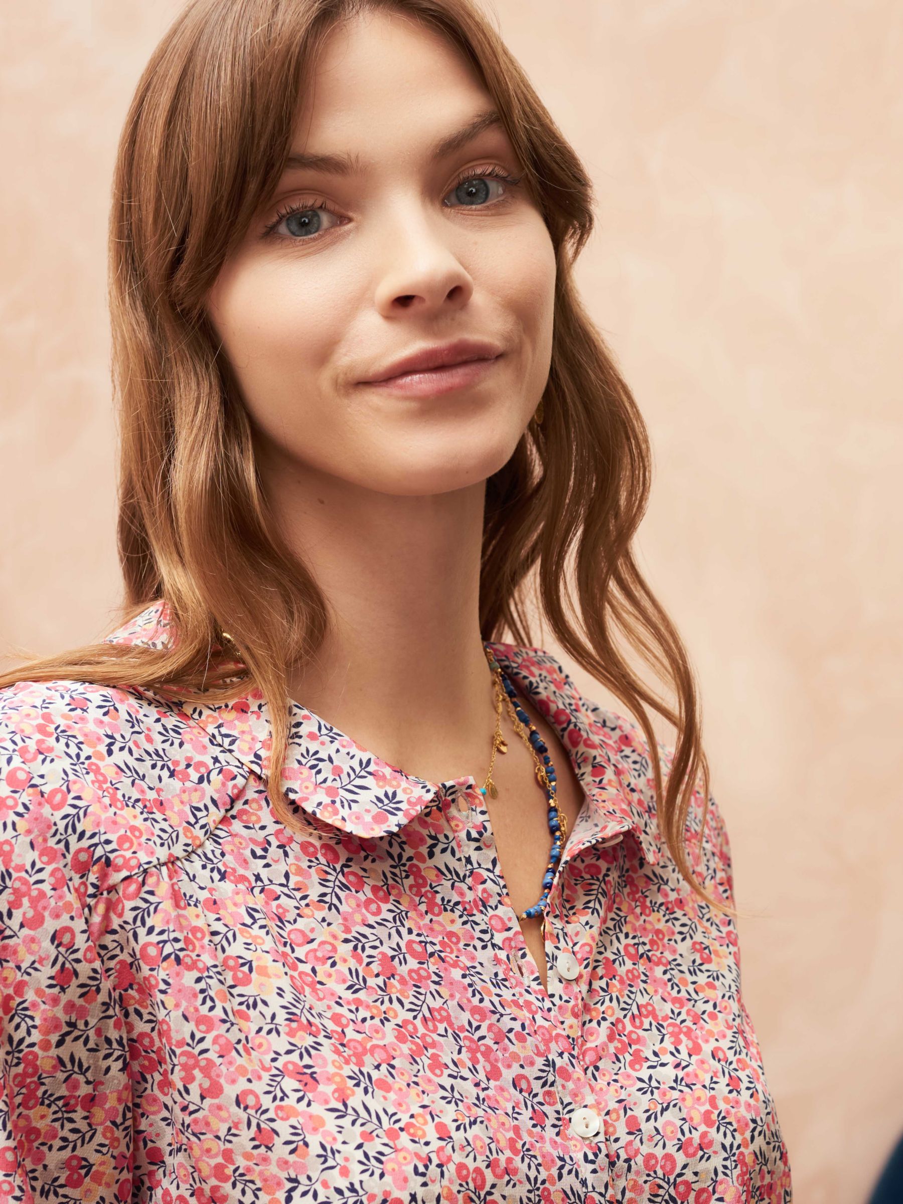 Brora Liberty Print Silk Peter Pan Blouse, Peony Berry, 6