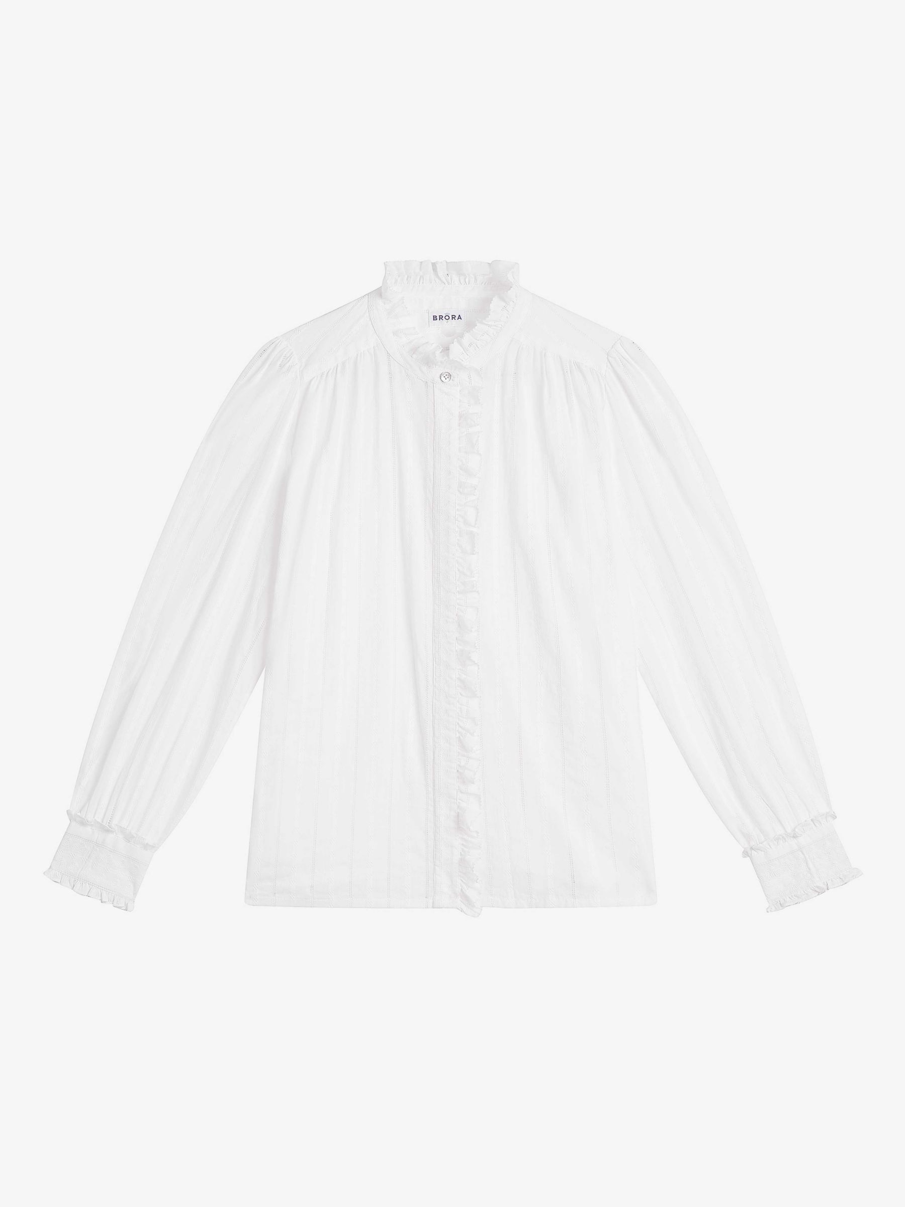 Brora Organic Cotton Frill Shirt, White, 6