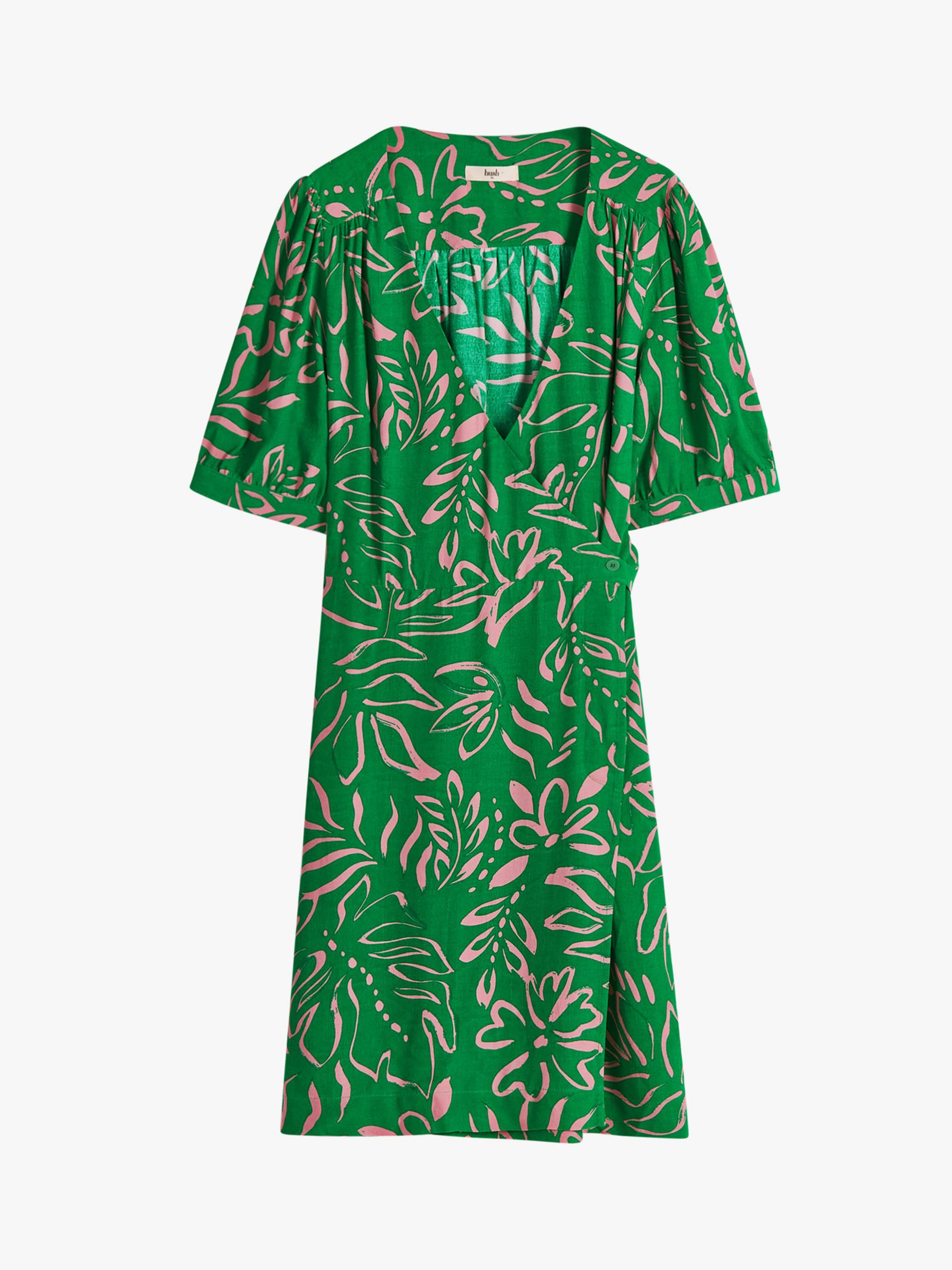HUSH Caitlyn Wrap Mini Dress, Green at John Lewis & Partners