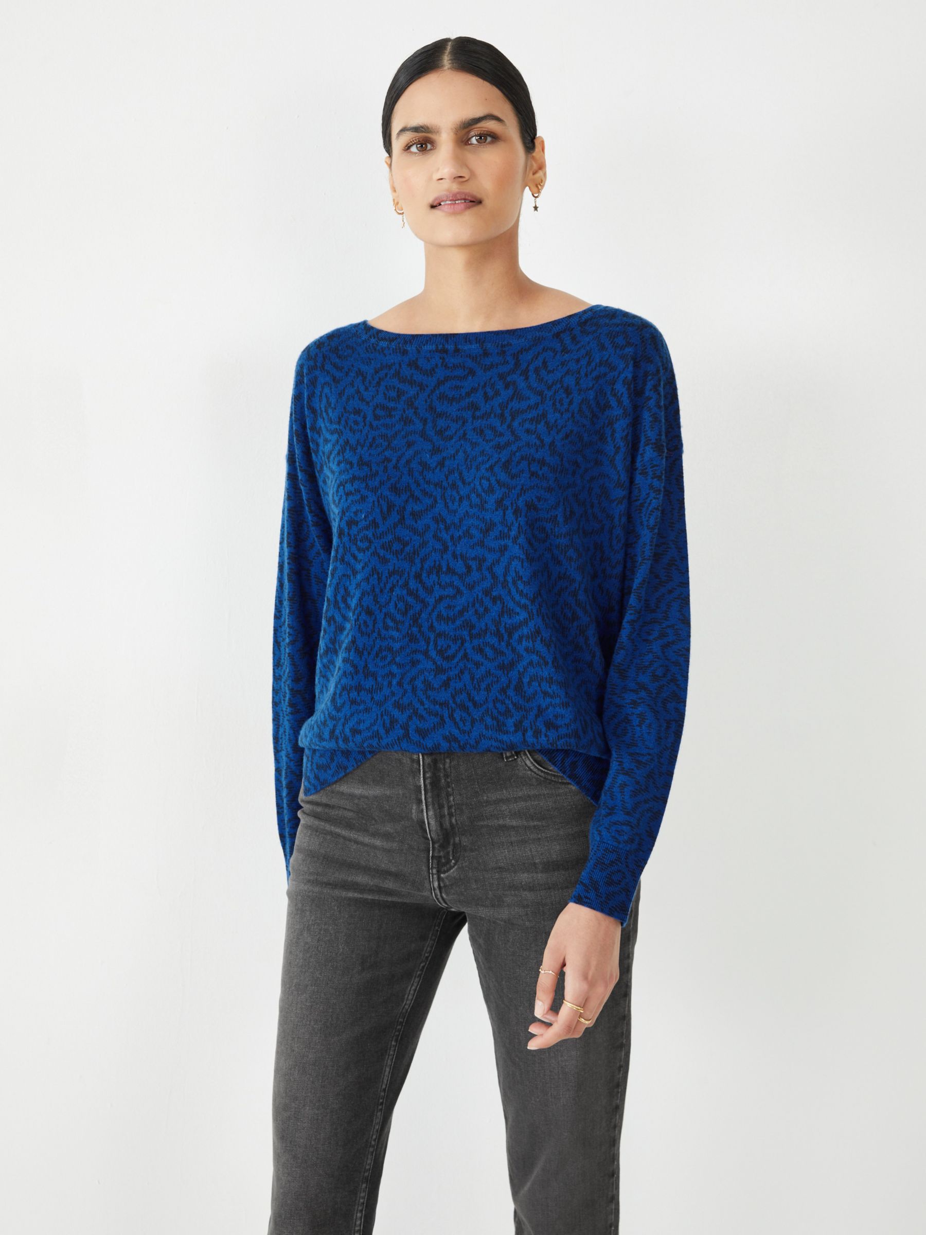 HUSH Emile Abstract Ikat Wool Blend Jumper, Blue, M