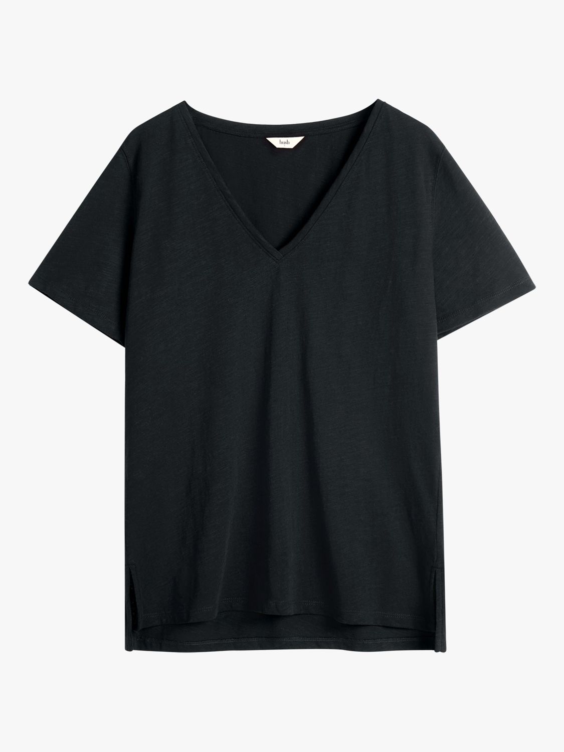 HUSH Kali Cotton Slub V-Neck T-Shirt, Black, XXS