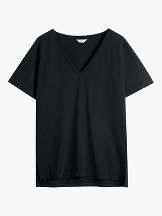 HUSH Kali Cotton Slub V-Neck T-Shirt, Black