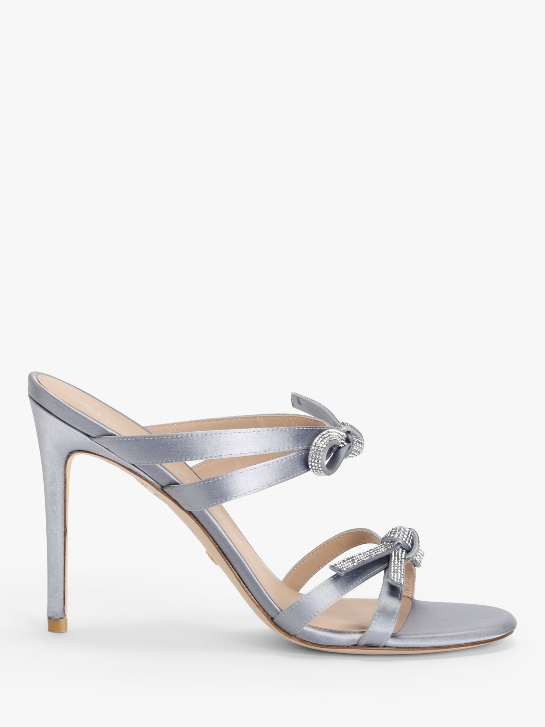 Stuart Weitzman Nudist Satin Strappy Heeled Sandals Aqua Ice at