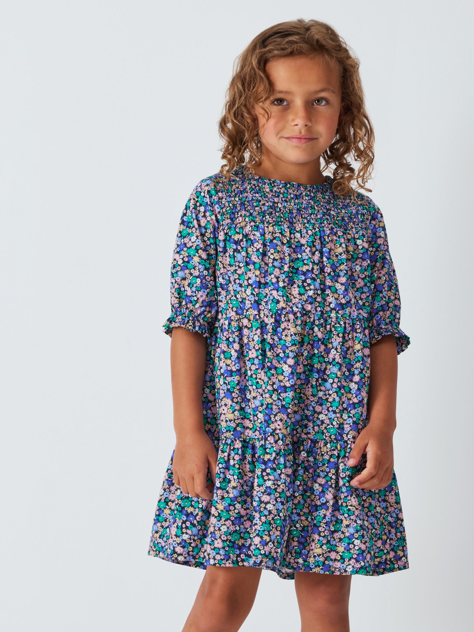 John Lewis Kids' Floral Tiered Dress, Outer Space at John Lewis & Partners