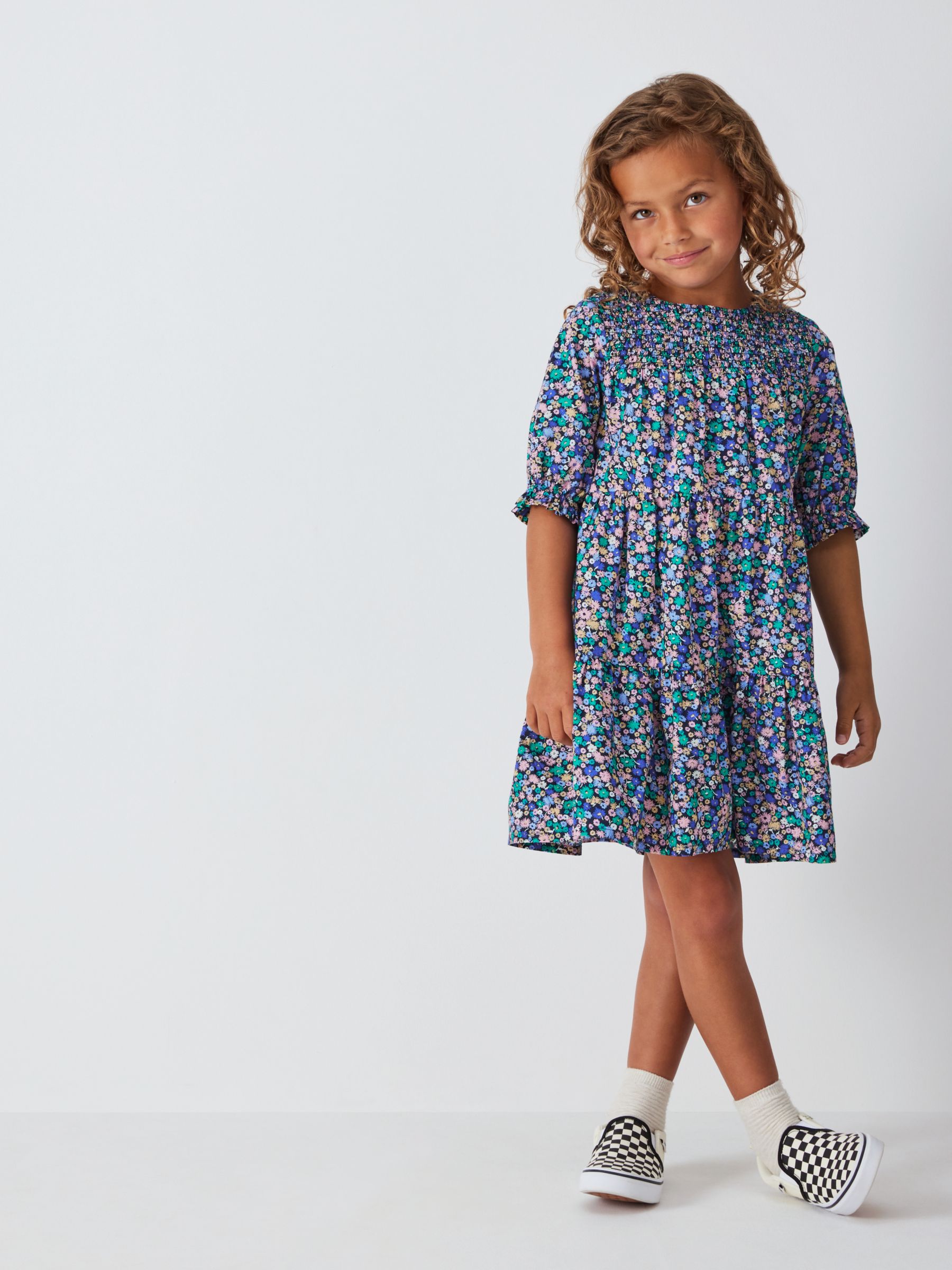 John Lewis Kids' Floral Tiered Dress, Outer Space at John Lewis & Partners