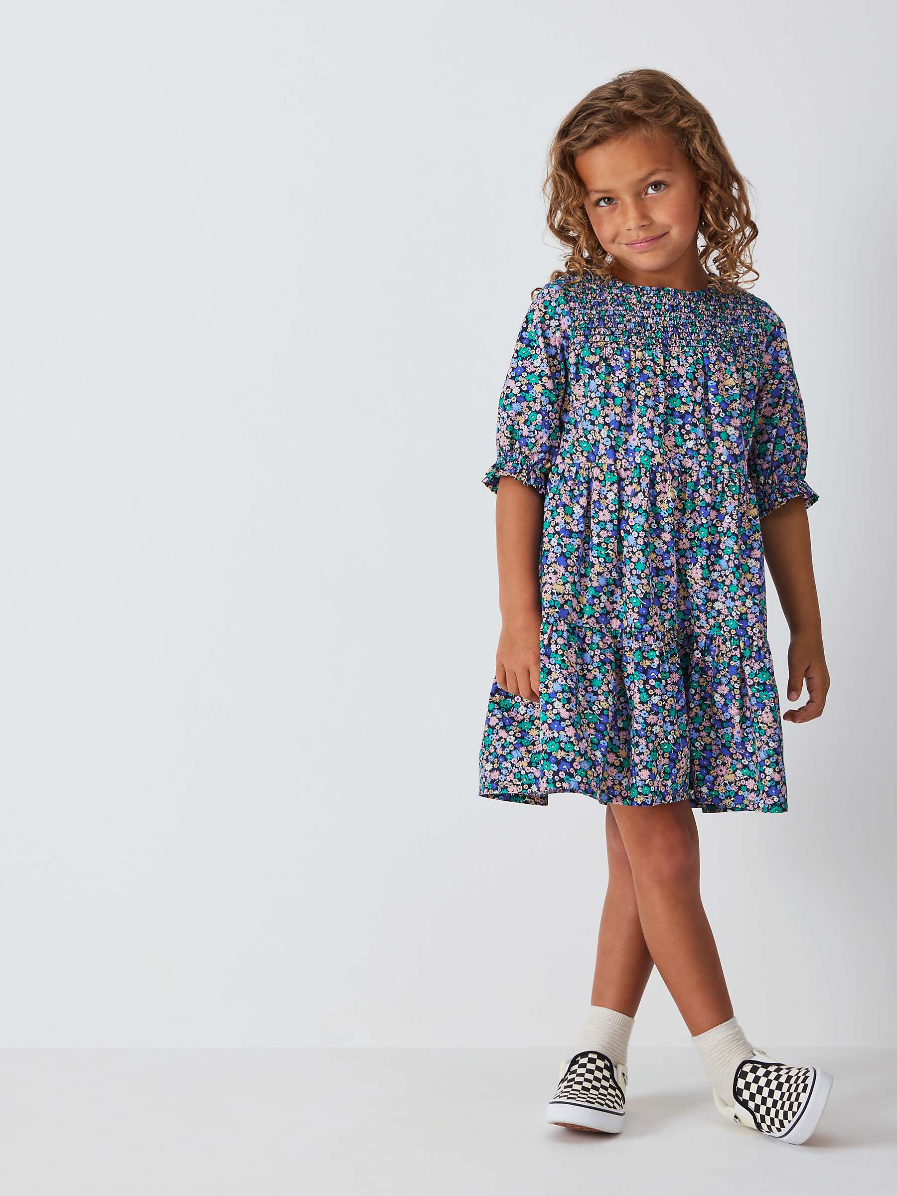 Buy John Lewis Kids' Floral Tiered Dress, Outer Space Online at johnlewis.com