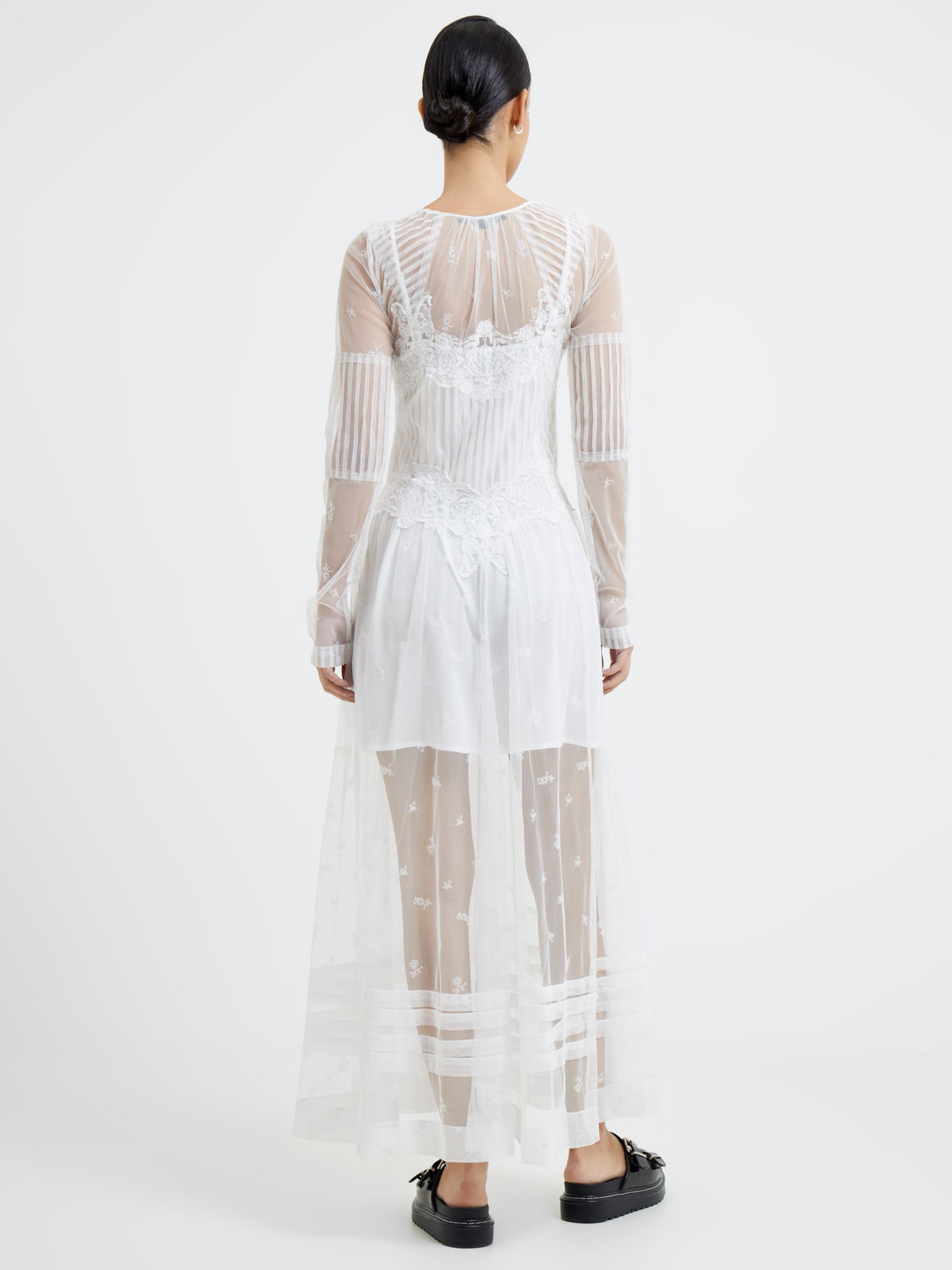 French Connection Cherise Sheer Lace Maxi Dress White At John Lewis And Partners