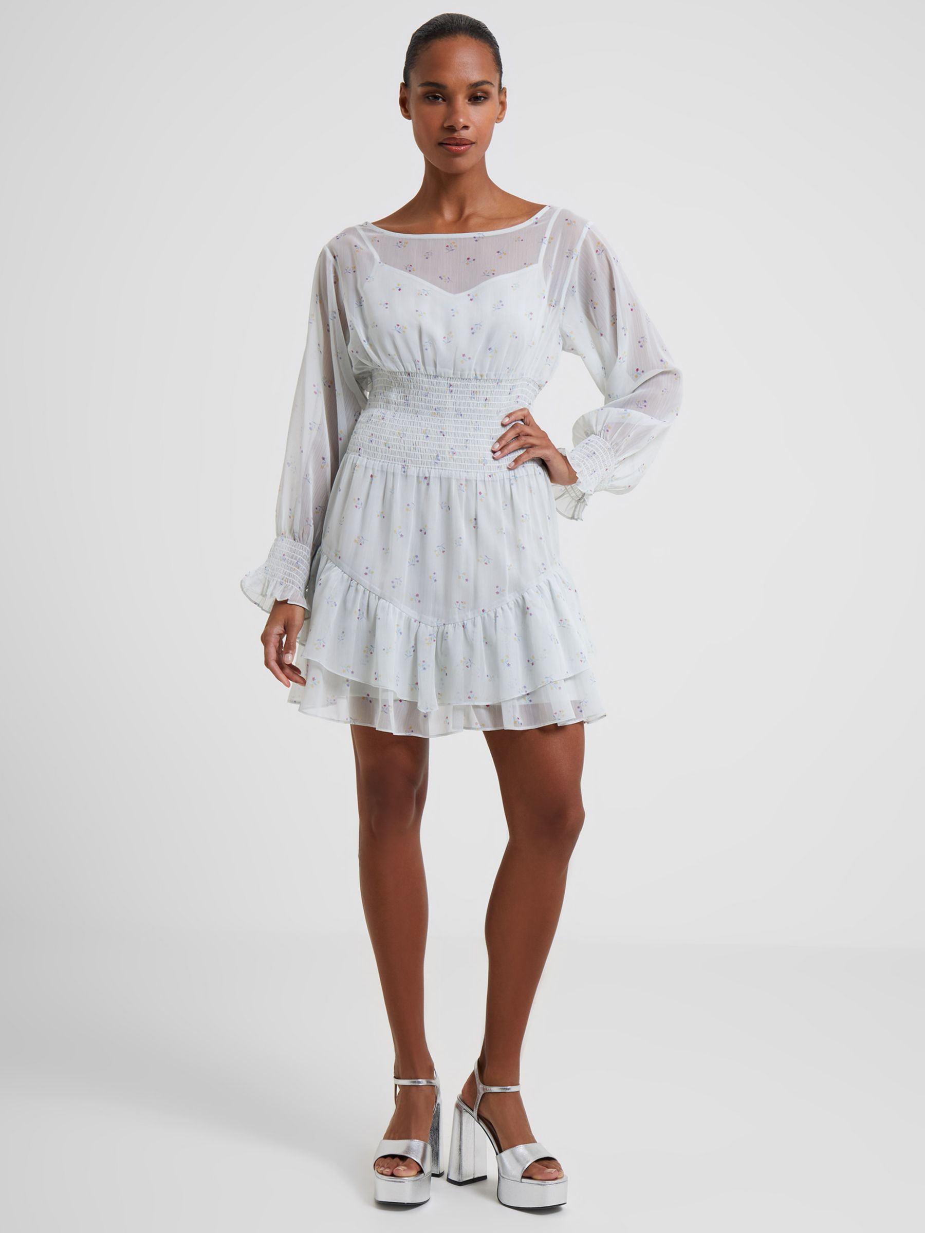 French Connection Cecilia Ruffle Mini Dress, White at John Lewis  Partners