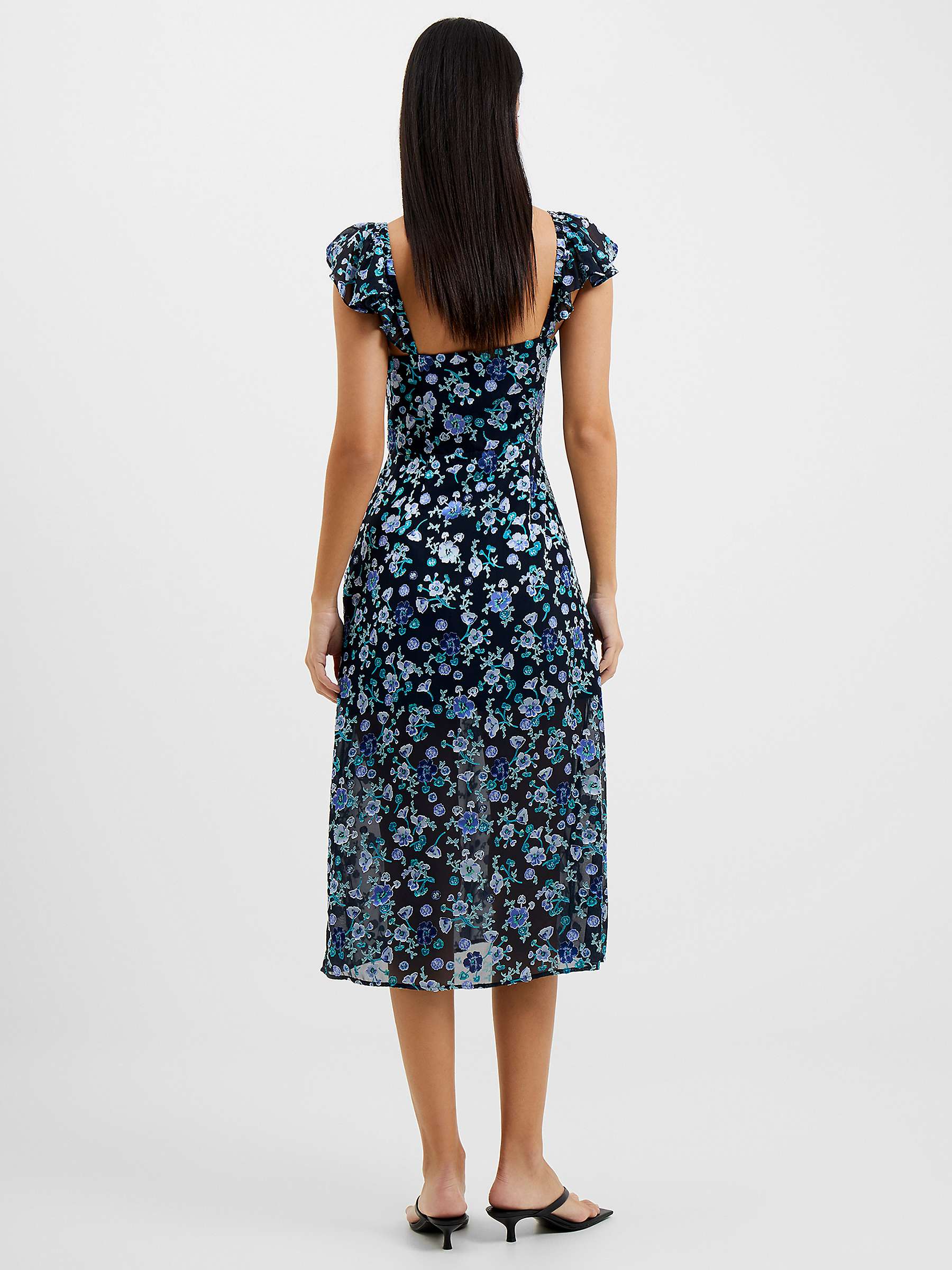 Buy French Connection Bette Satin Burnout Dress, Blue/Multi Online at johnlewis.com