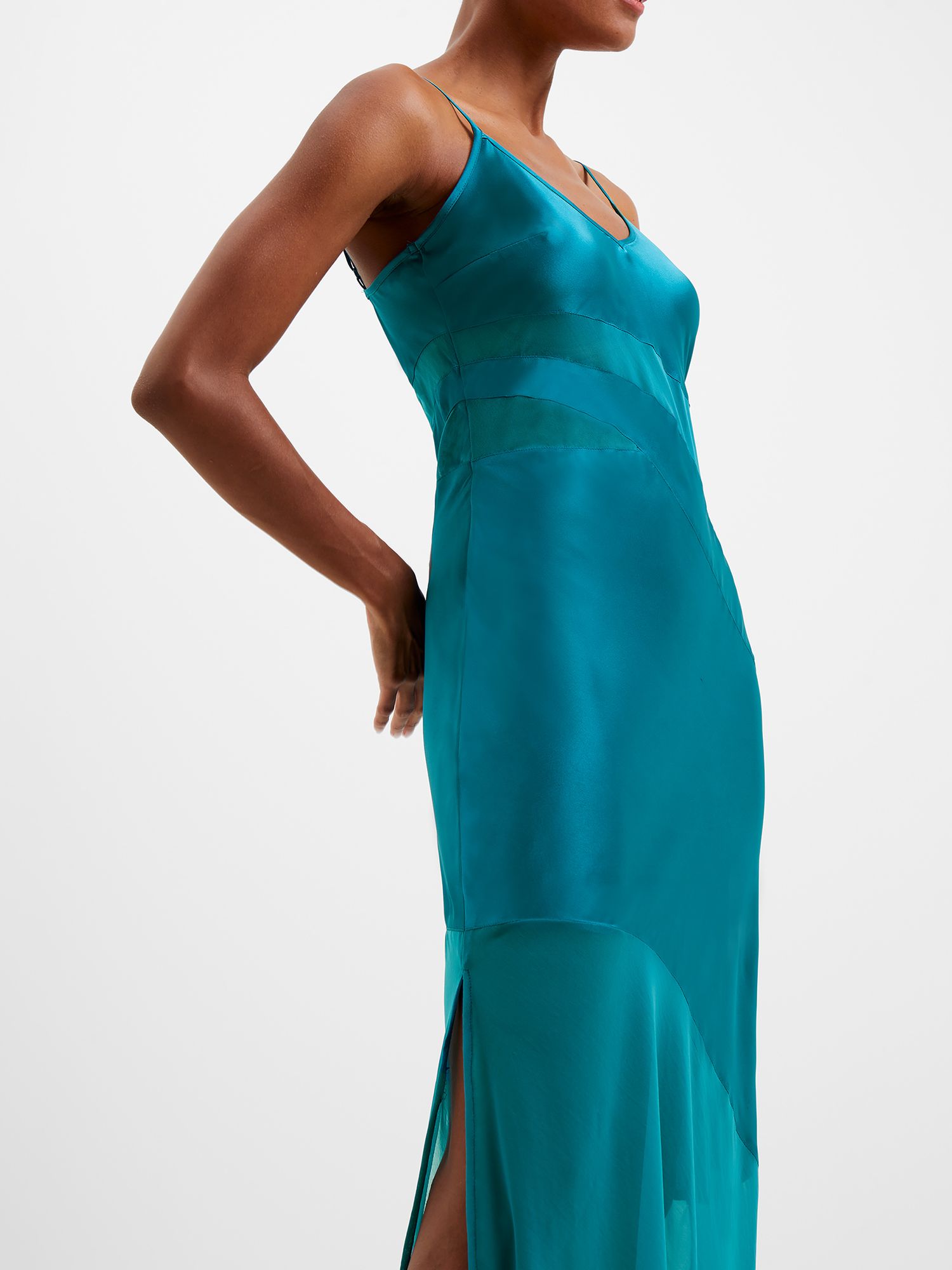 French Connection Inu Satin Strappy Split Maxi Dress Ocean Blue At John Lewis And Partners