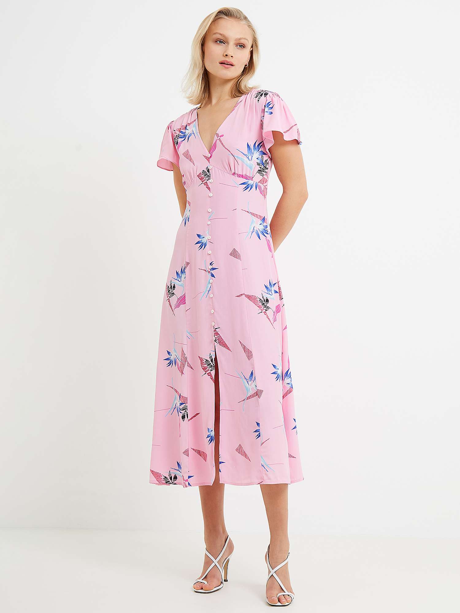 Buy French Connection Eugie Floral V Neck Midi Dress, Sea Pink/Multi Online at johnlewis.com