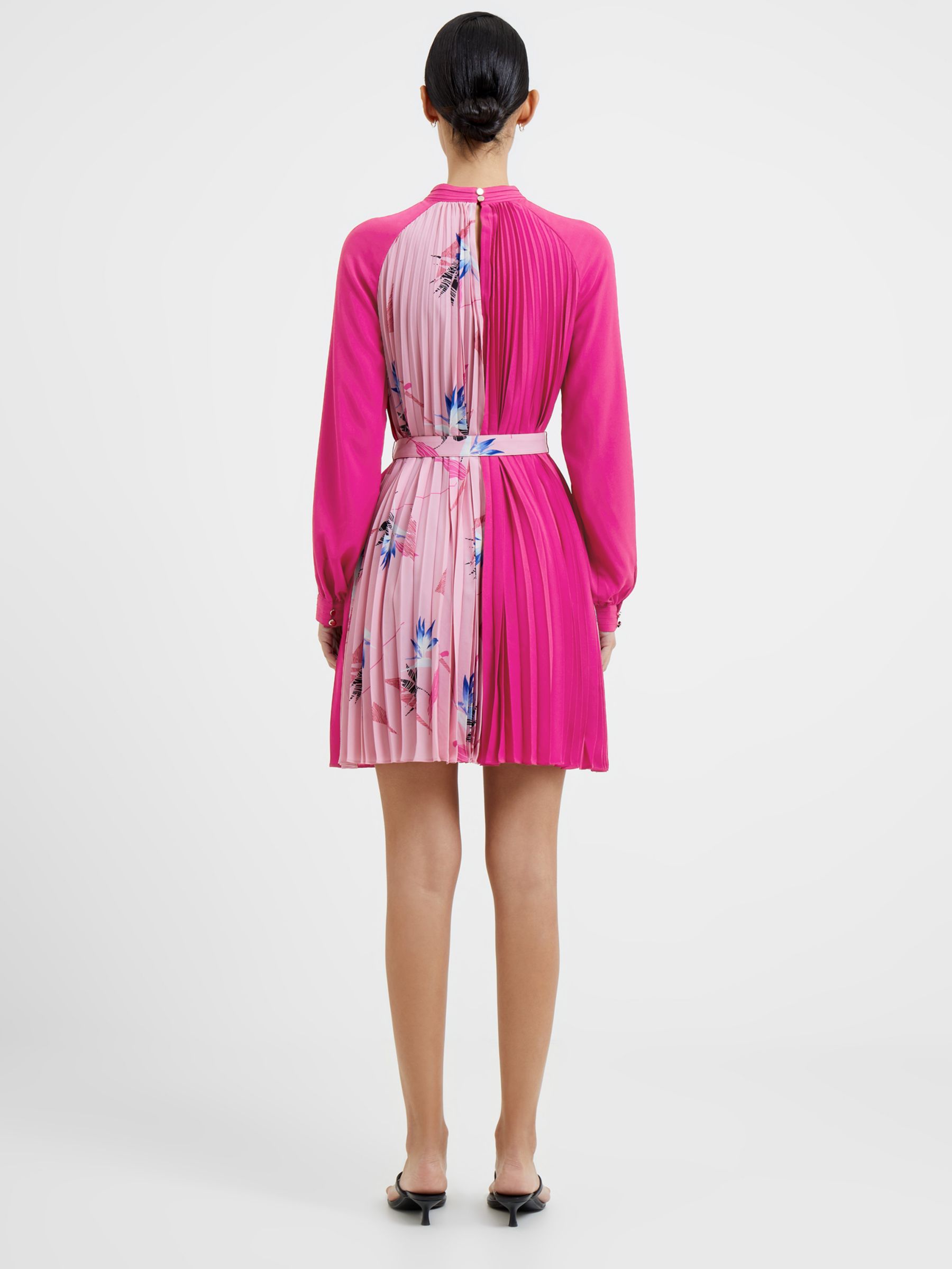Buy French Connection Eugine Floral Colour Block Crepe Pleated Mini Dress, Wild Rosa Solid/Multi Online at johnlewis.com