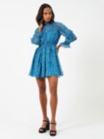 French Connection Billi Recycled Hallie Frill Mini Dress, Mosaic Blue