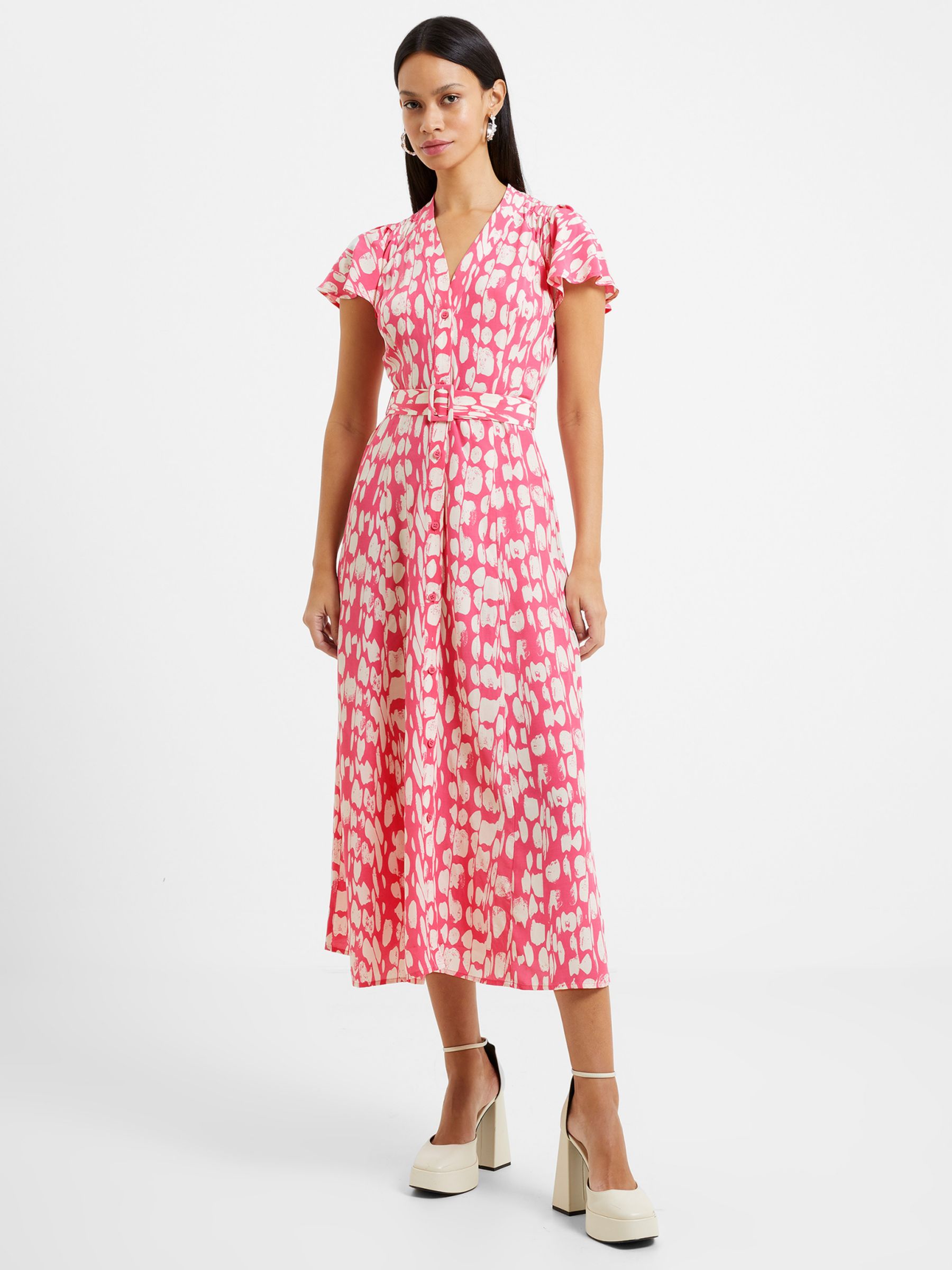 French Connection Islanna Abstract Print Belted Midi Dress