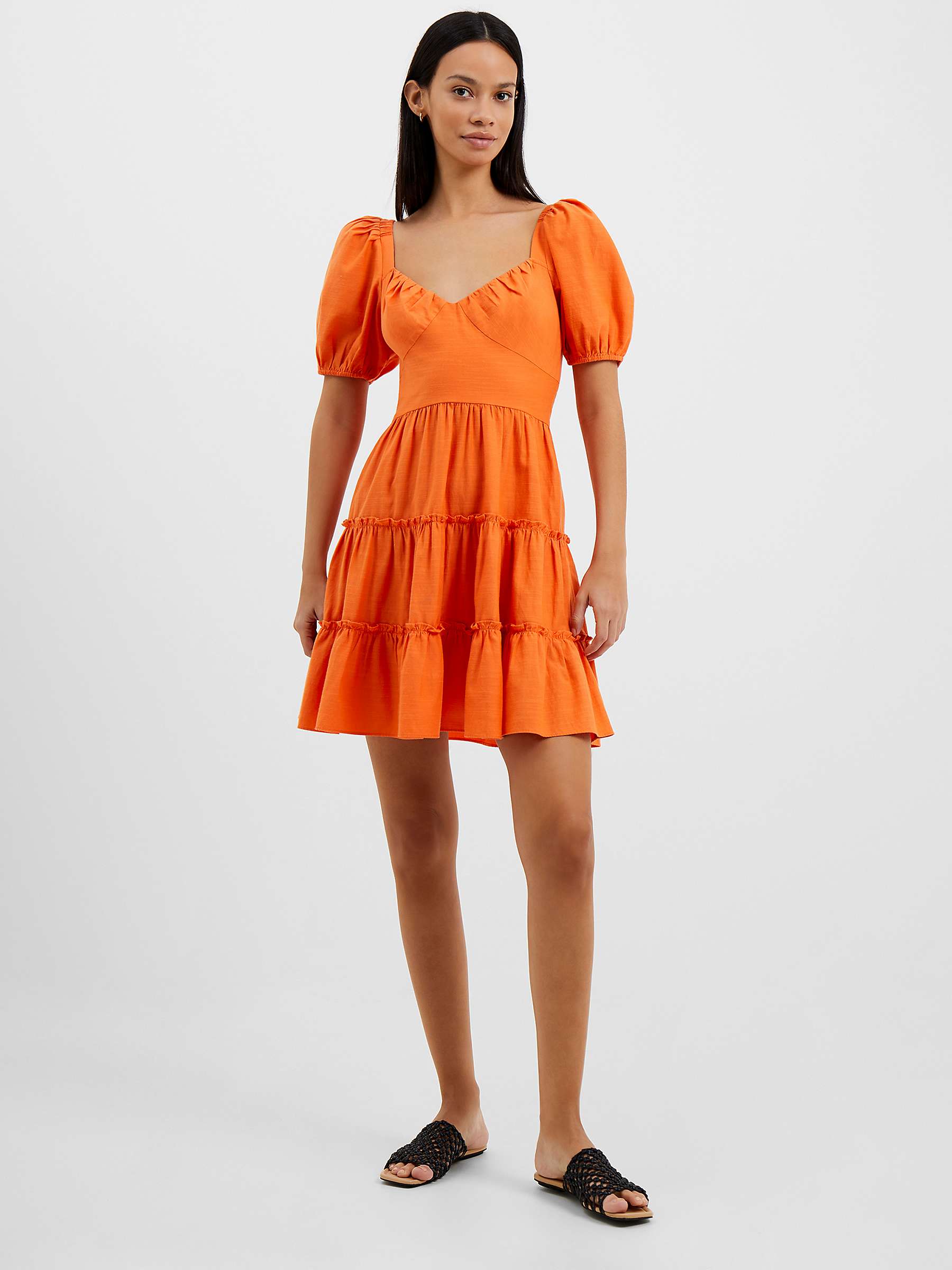 Buy French Connection Alania Puff Sleeve Dress, Mandarin Orange Online at johnlewis.com
