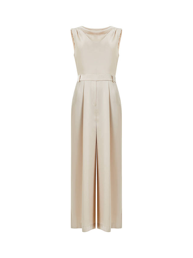 French Connection Harlow Satin Sleeveless Jumpsuit, Oyster Gray