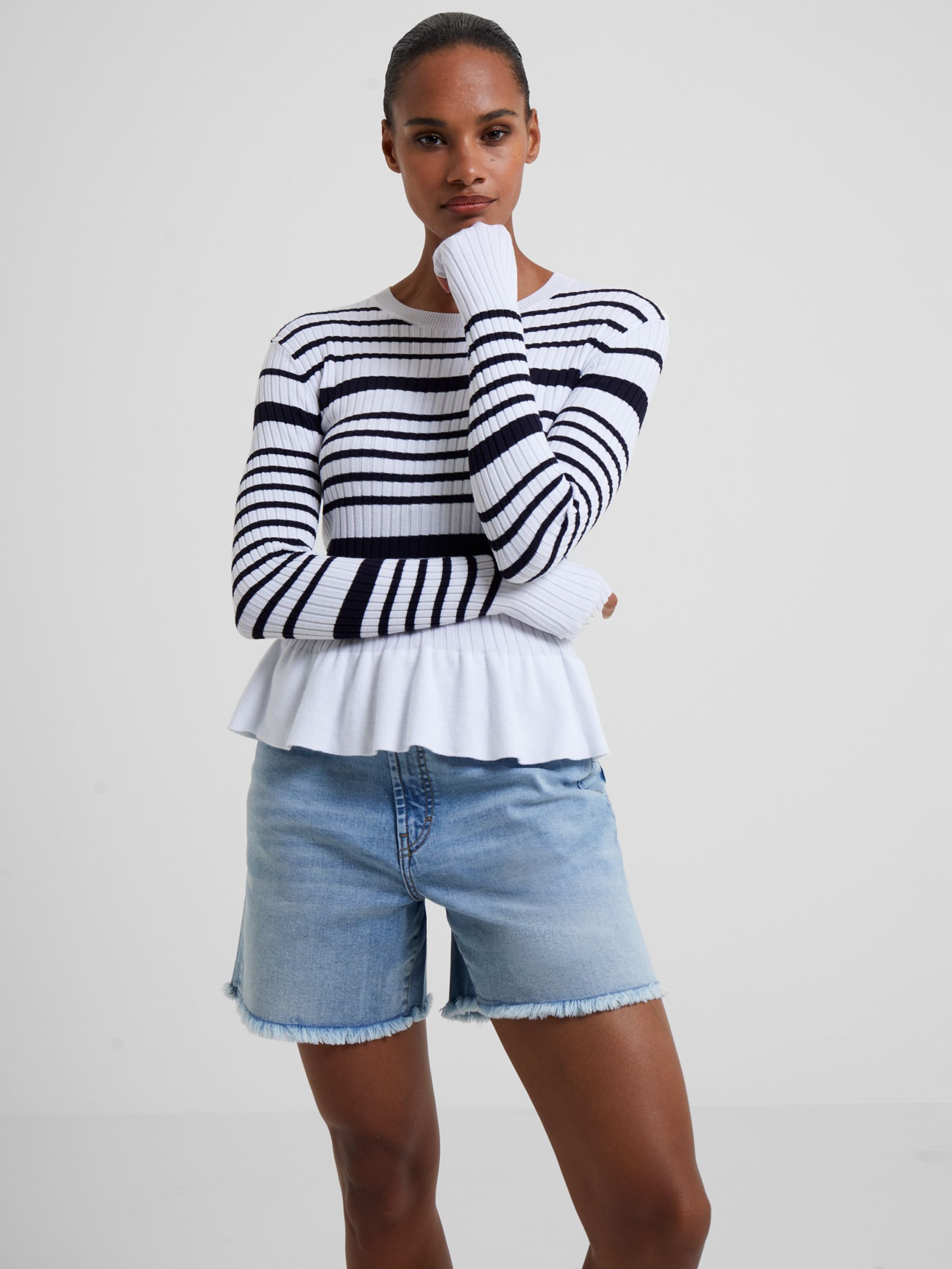 French Connection Onna Breton Jumper, White/Black at John Lewis & Partners