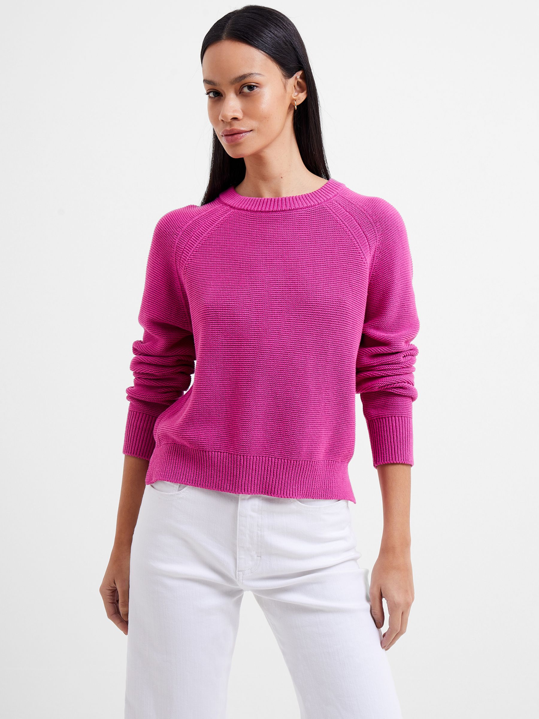 French Connection Lilly Mozart Crew Neck Jumper, Wild Rosa at John ...