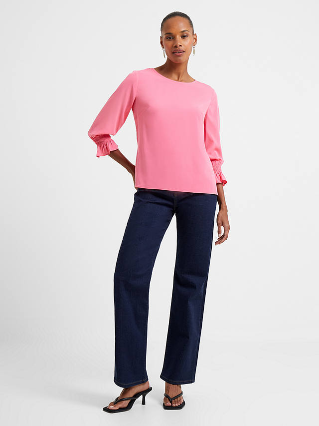 French Connection Crepe Long Sleeve Smocked Cuff Top, Camilla Rose        