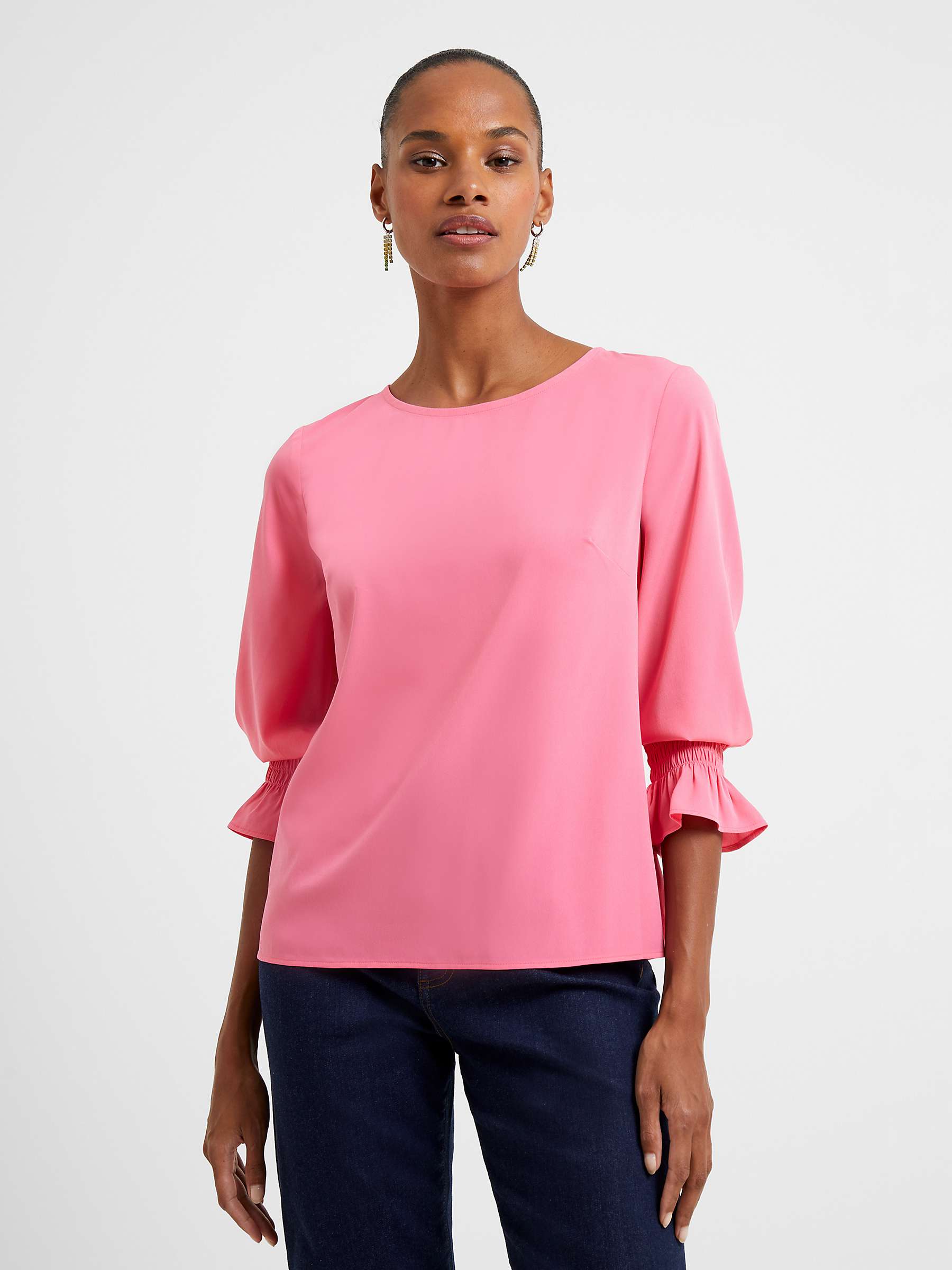 Buy French Connection Crepe Long Sleeve Smocked Cuff Top Online at johnlewis.com