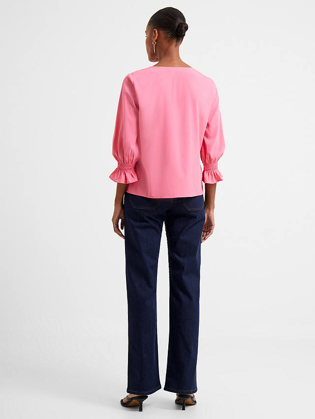 French Connection Crepe Long Sleeve Smocked Cuff Top, Camilla Rose        