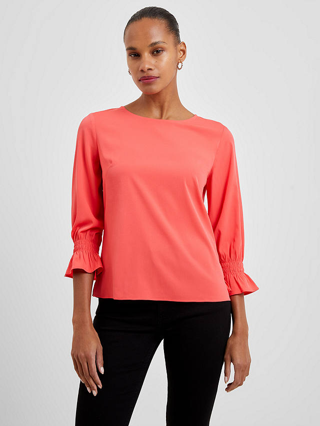 French Connection Crepe Long Sleeve Smocked Cuff Top, Hibiscus at John ...
