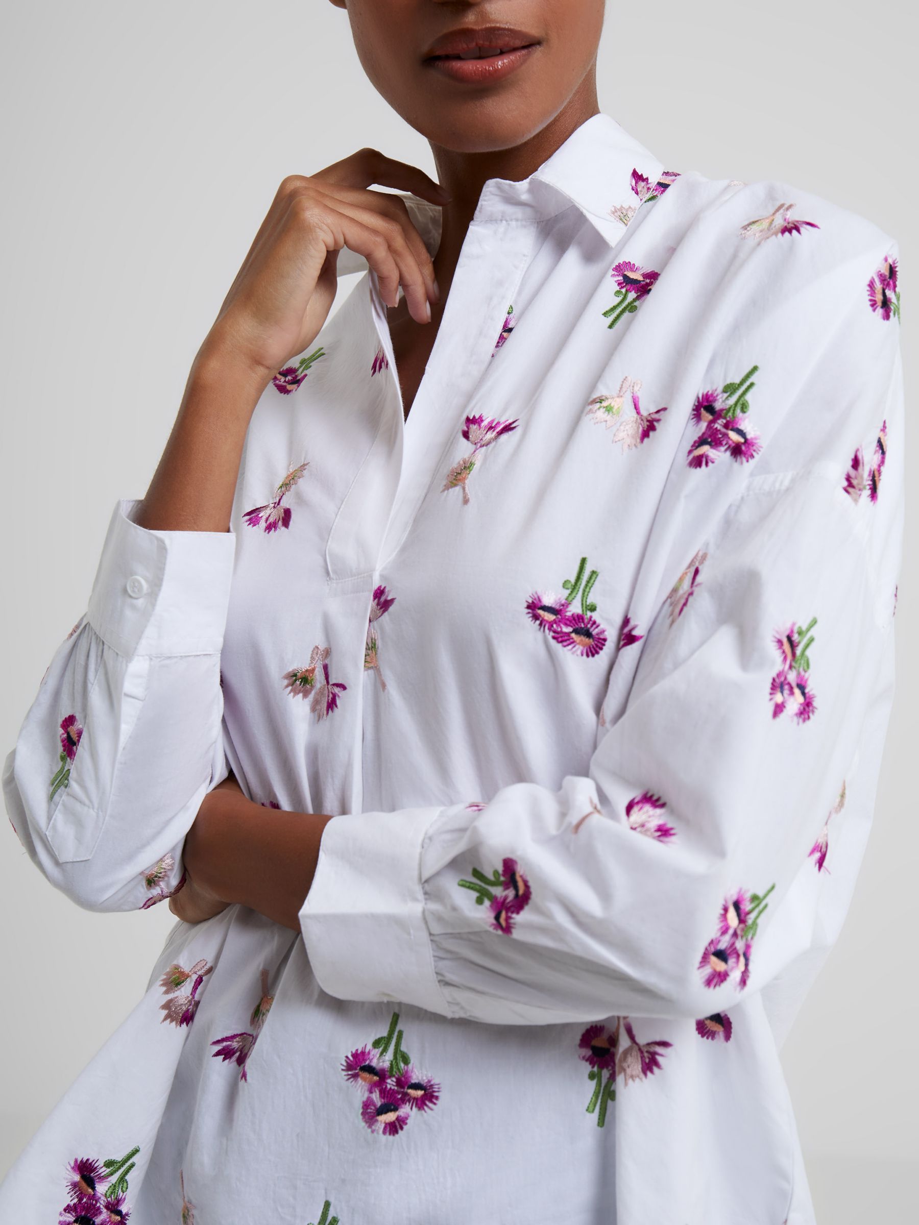 Buy French Connection Charla Rhodes Embroided Poplin Blouse, Linen White Online at johnlewis.com